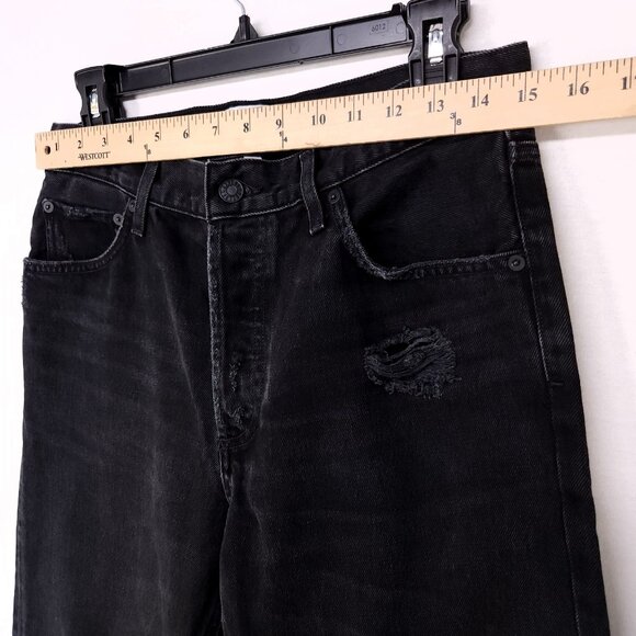 AGOLDE Straight Leg Jeans Women’s 29 Distress Black Button Fly Mid Rise Denim - Picture 7 of 15